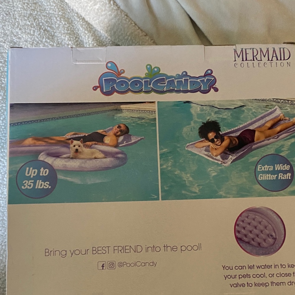 PoolCandy Mermaid Combo Pack - NEW In Box! Raft & Dog Float